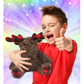 DolliBu Plush Plaid Curly Moose Stuffed Animal – Soft Huggable Moose, Adorable Playtime Moose Plush Toy, Cute Wild Life Cuddle Gifts, Super Soft Plush Doll Animal Toy for Kids and Adults – 10 Inch