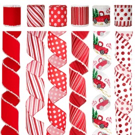 KINGLAKE 30 Yards Christmas Wired Ribbon for Wreath Bows Making, 2.5 Inch Red White Striped Ribbon, Wide Christmas Tree Burlap Ribbon Polka Dots Ribbon for Gift Wrapping Xmas Decorations