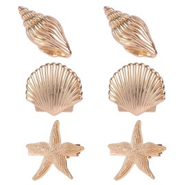 6pzs Pinzas Pelo Concha Caracola y Estrella Mar para Mujeres Niñas, Doradas Pequeñas Pinzas Oceánicas Metal Accesorios Pelo Vacaciones Verano para Vacaciones Fiestas Playa