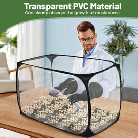 Mushroom Cultivation Still Air Box - Foldable Transparent Mushroom Grow Tent Kit, Mushroom Growing Kit Box with 1 Pair of Gloves, Portable Mushroom Grow Bag for Mushroom Mycology Spores Scientist