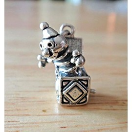 Sterling Silver 3D 13x18mm Jack in The Box Toy Clown Charm - Jewelry Making DIY Crafting Charm Beads for Bracelets