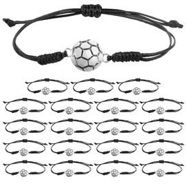 NQEUEPN 20pcs Soccer Bracelets, Braided Rope Soccer Charm Bracelets for Boys Girls, Adjustable Sport Bracelet Soccer Party Favors Unisex Jewelry for Sport Team Players Coaches