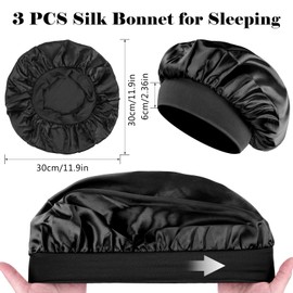 3 Stück Seidenhaube zum Schlafen, Schlafhaube Seide Silk Bonnet Satin Bonnet Sleep Cap Schlafhaube Haare Schützen Lockenhaube zum Schlafen Bonnet Seide Satin Haarhaube für Die Nacht(Schwarz,Rosa,Rot)