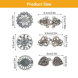 TUKEVA Pack of 6 Cardigan Clip Round Cardigan Clip Vintage Small Round Vintage Flowers Cardigan Clips Closures for Open Cardigans for Shirt Clothing Pullover Scarves DIY Decoration (Silver)