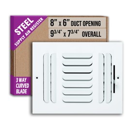 Fits 8x6 Duct Opening 3 Way Fixed Curved Blade Air Supply Diffuser by Handua | Register Vent Cover Grille for Sidewall and Ceiling | White | Outer Dimensions: 9.75" X 7.75"