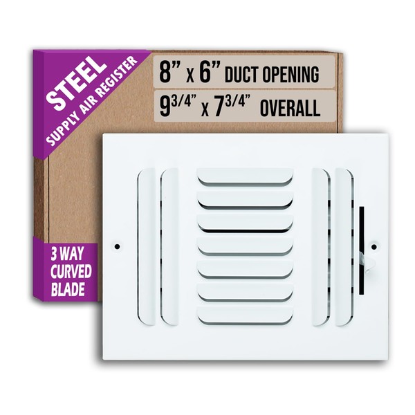 Fits 8x6 Duct Opening 3 Way Fixed Curved Blade Air