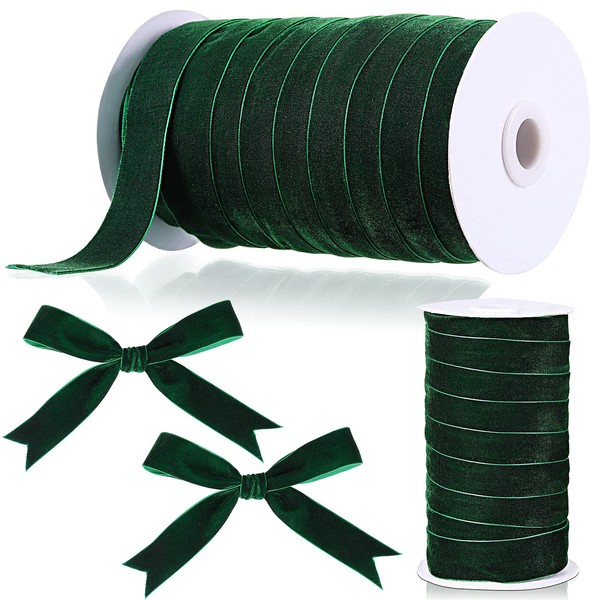 Chuangdi Christmas Ribbon Spool Vintage Velvet Ribbons for Christmas Wreath Decoration Handmade Craft Ornaments Gift Wrapping Bow Making (Green, 1 Inch, 30 Yard)