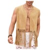 BEAUDRM Men's Fringe Suede Vest Boho Tassel Open Front Sleeveless