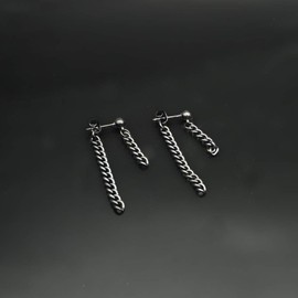 JSEA Stainless Steel Double Tassel Curb Chain Long Dangle Earrings Hypoallergenic Black Silver Gold Earring B