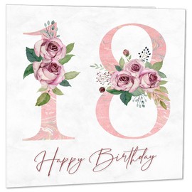 18th Birthday Card for Girls - Floral 18th Birthday Cards for 18 year old Daughter girl Eighteen, Eighteenth Granddaughter Sister Niece cousin