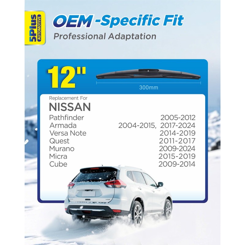 5 PLUS® 12 Inch Rear Wiper Blade Replacement for Nissan