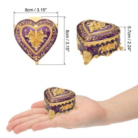 PATIKIL Vintage Metal Jewelry Box, Heart Shape Trinket Organizer Box Jewelry Storage Box for Ring Earrings Necklace, Dressing Table, Wedding Birthday Gift Home Decor, Women Girls, Purple