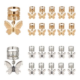 20Pcs Gold Silver Butterfly Cuffs for Women's Braids, Dreadlocks - Aluminum Rings, Adjustable Metal Clips, Hair Decorations