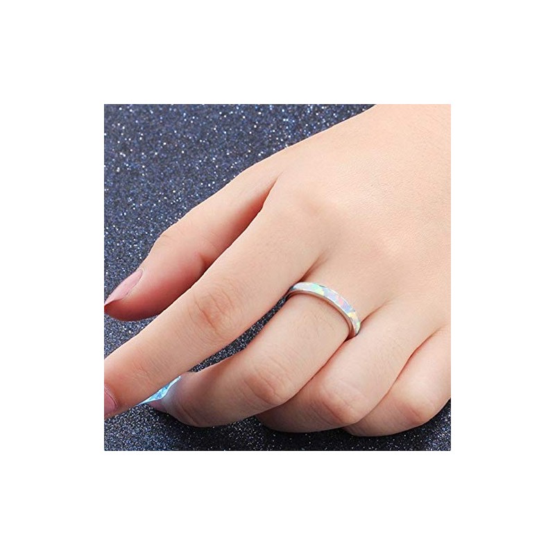 Stainless Steel Fire Opal Inaly Half Eternity Wedding Band Ring