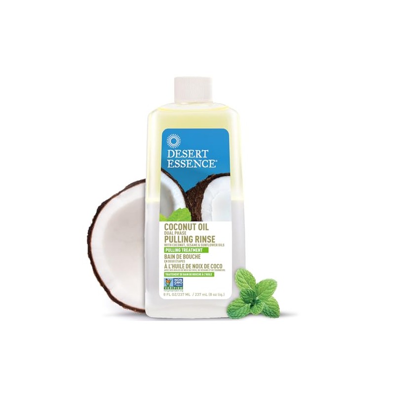 Desert Essence Mouth Rinse Dual Phase Pulling Coconut Oil, 8