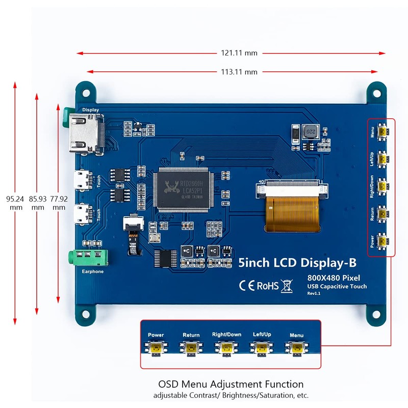 Hosyond 5 Inch IPS LCD Touch Screen Display Panel 800×480