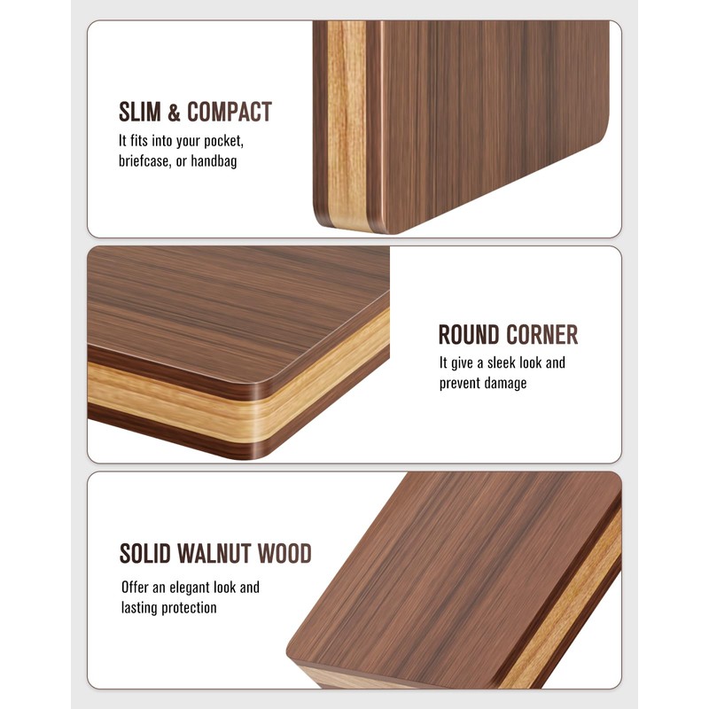MaxGear Premium Wooden Business Card Holder for Men Natural Wood