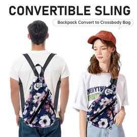 HAWEE Women's Convertible Rope Sling Bag - Water-Resistant Chest Bag & Casual Daypack, Lightweight Crossbody Backpack for Travel, Cycling, Anemone