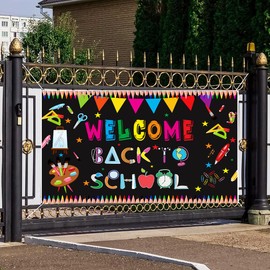 Welcome Back to School Backdrop Banner - Back to School Party Supplies 2023 First Day of School Photo Booth Prop Wall Decorations Indoor/Outdoor(70.8" X 40.3")