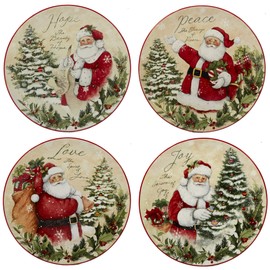 Certified International Holiday Wishes 9" Salad/Dessert Plate, Set of 4 Assorted Designs, One Size, Mulicolored