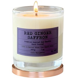 100% Soy, Highly Scented, Hand Poured Soy Candle (Red Ginger Saffron, Transparent 7oz)