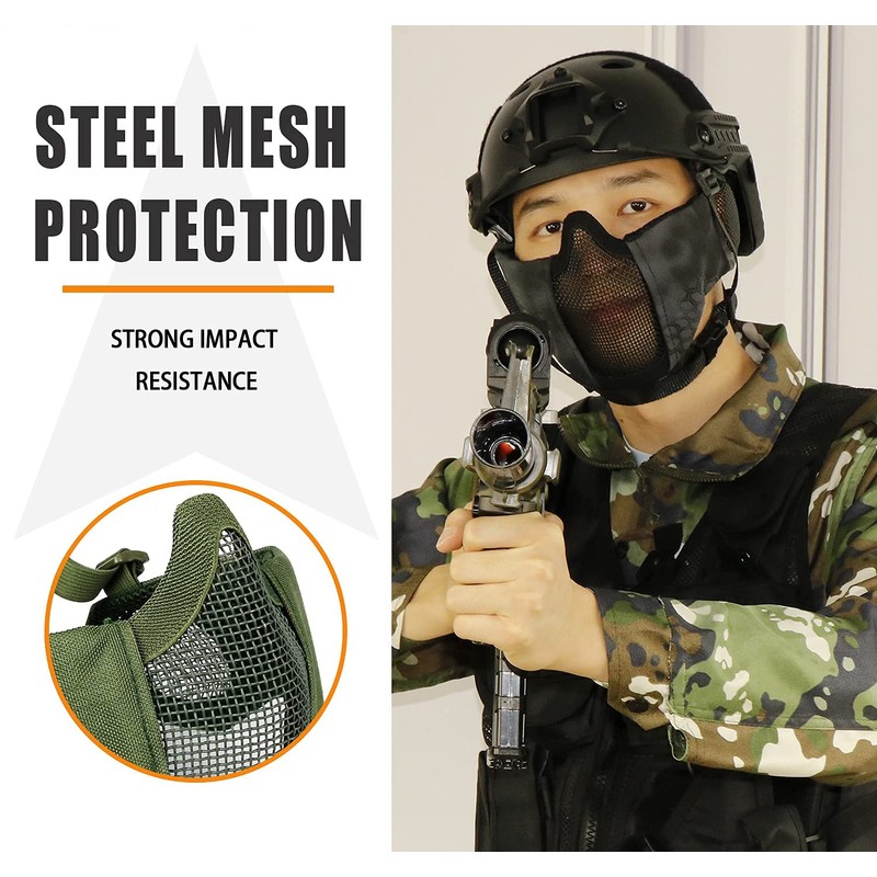 Aoutacc Airsoft Protective Gear Set, Half Face Mesh Masks with