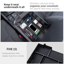 JDMCAR Center Console Organizer Compatible with 2022-2025 2026 Toyota Tundra Accessories and 2023-2026 toyota sequoia Armrest Secondary Storage Box ABS Material with Non-Slip Mats (Black Trim)