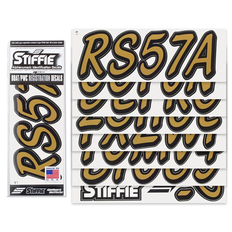 STIFFIE Whipline Solid Metallic Gold/Black 3" Alpha-Numeric Registration Identification Numbers