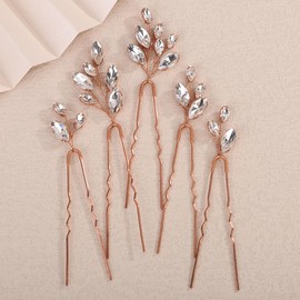 Rumtock 5pcs Rhinestones Beads Rose Gold Hair Pins Set for Wedding Brides Women Handmade Crystal Hair Accessories (Rose Gold)