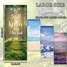 4Pcs Church Banners with Scripture for Sanctuary Wall Worship Classical Christian Banner Inspirational Religious Praise Hanging Sign Scenic Welcome Backdrop for Christmas Xmas Sunday School Decor