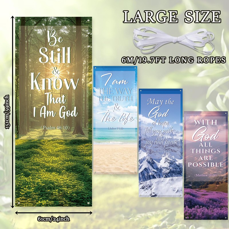 4Pcs Church Banners with Scripture for Sanctuary Wall Worship Classical