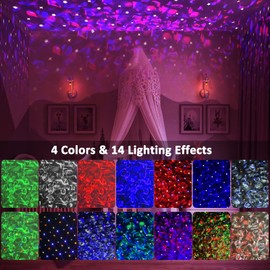 Night Light for Kids Teen Girls Boys Bedroom with 8 White Noise and 8 Soothing Music, 2-in-1 Star Projector and Sound Machine, Built-in Bluetooth Speaker, Starry Star Light Ocean Wave Projector