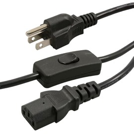 Jameco ValuePro 38050+S303-1830mm 3-Conductor AC Power Cord with Inline Switch 18 AWG NEMA 5-15P to IEC 60320 C13 SVT Jacket 6 Feet Black
