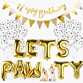 Legendog Dog Birthday Party Supplies Dog Paw Print Balloons Cat Birthday Hat Happy Birthday Banner Foil Balloons Lets Pawty Letters Balloons Decorations