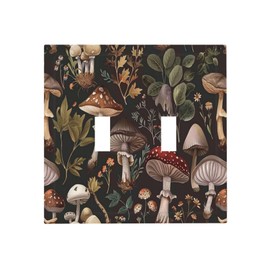 Tewujay Light Switch Cover Vintage Boho Plant Mushroom 2 Gang Wall Plate Double Light Switch Plate Toggle Decorative Outlet Covers Electrical Switchplate for Bathroom Bedroom Decor