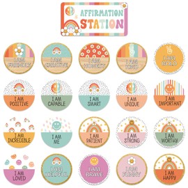 VABAMNA Retro Affirmation Station Bulletin Board Set, Groovy Positive Classroom Decoration, Affirmation Mirror for Classroom Home Office Wall Door Back to School Supplies