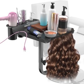 NEWTRY Salon Tray Attached to Chair, 360° Rotation Salon Metal Tray for Barber Chair Adjustable Height & Width, Ideal Attachment for Barber Chairs, Hair Color & Extension Tool Tray