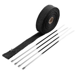 cyclingcolors Heat Protection Tape 25 mm x 10 m Fibreglass Exhaust Tape with Cable Ties for Manifold Thermal Tape Manifold Tape Car Motorcycle Moped, Black