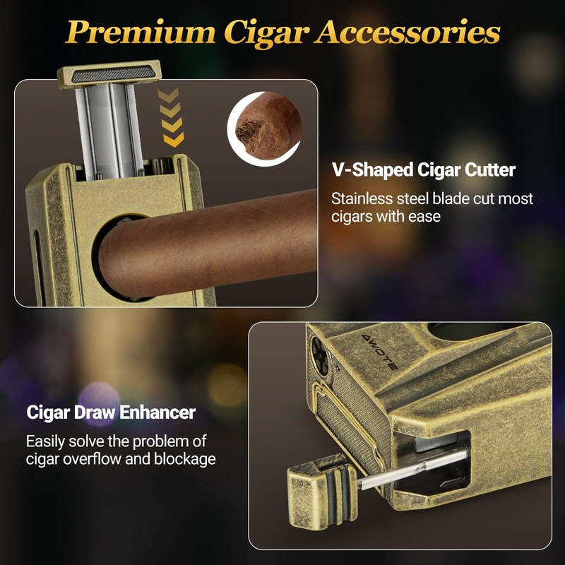 AWOTE Cigar Lighter with Double Jet Flame, Refillable Cigar Torch