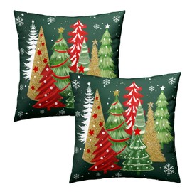Christmas Trees Throw Pillow Covers 18x18 Inch Set of 2, Xmas Tree Red Green Decorative Pillowcases Soft Square Cushion Case Decoration for Sofa Couch Winter Holiday Decor