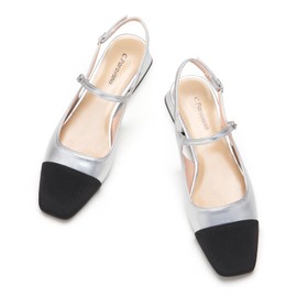 C.Paravano Slingback Women's Flat Shoes, Elegant Square Toe, Comfort All Day, Style and Pragmatism in Perfect Harmonies (38, Silver), Silver F11, 38 EU