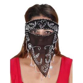 Arabic Bedouin Mask Face Veil Folklore Dance Jewellery Orient Carnival Jewellery, Black/silver