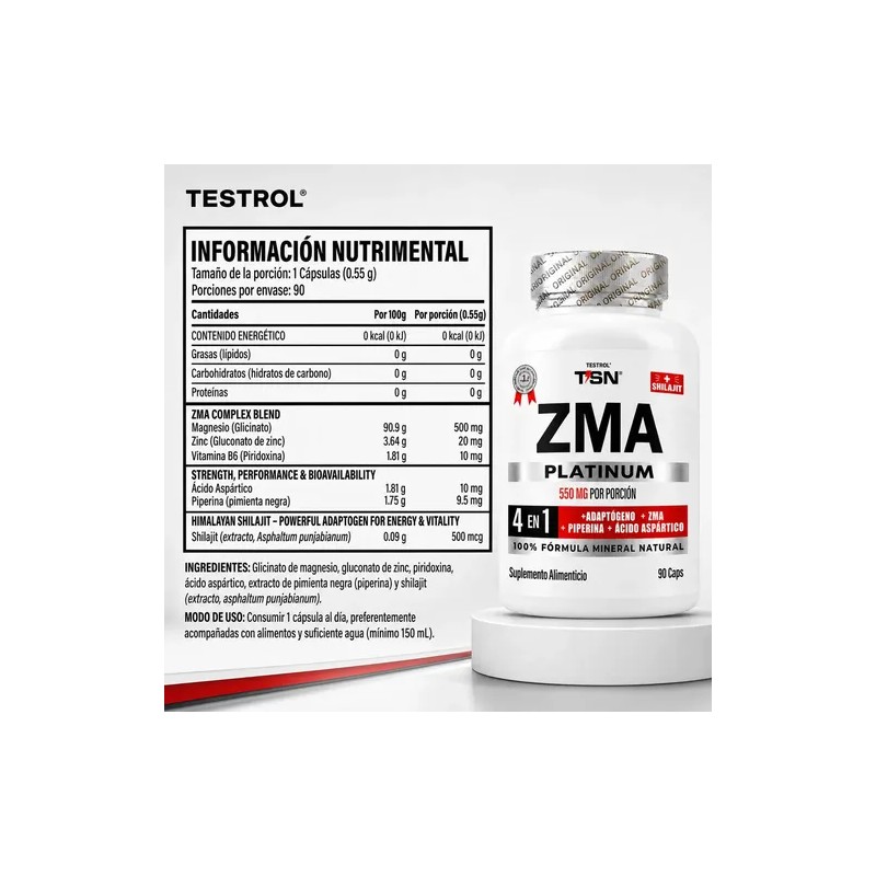 ZMA Platinum | Zinc, Magnesio, B6 y Piperina | Fórmula