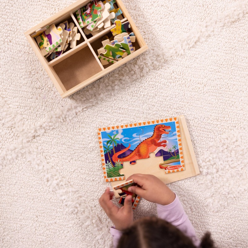 Melissa & Doug 4‑in‑1 Wooden Dinosaur Jigsaw Puzzle Set, 48