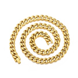 Philip Jones Men's 12mm Gold Plated Steel 22 Inch Cuban Curb Chain Necklace