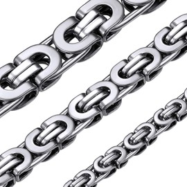 Heavy Link Chain Necklace for Men and Women 6mm Textured Stainless Steel Silver Byzantine Chain 18 Inch