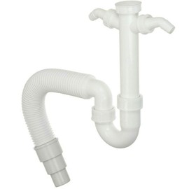 Pipe Odour Trap for Kitchen Sink, Washing Machine and Dishwasher - Siphon - with Flexible Outlet, 90° Angle and Two Device Connections (2 GA) - 1.5 Inch x 40/50 mm Diameter - Flexible Pipe Siphon