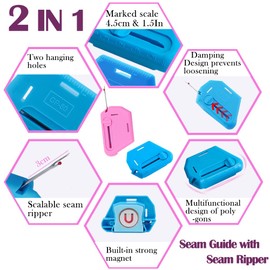Agamino 2Pcs Magnetic Seam Guide with Seam Rippe for Sewing Machine, 2025 Upgrade Adjustable Seam Guide with Scale, 2-in-1 Multifunctional Hemmer Guide, Universal Sewing Accessories and Supplies