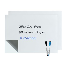 Byfirty 2 Pack A3（11.8x16.5in） White Board Stickers, Dry Erase Board for Wall. Large Self-Sticky Whiteboard with 2 Makers. Erasable Wallpaper Peel and Stick on Refri, Wall, Glass, Wooden Flat.
