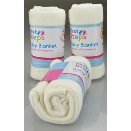 First Steps Pack of 3 Fleece Baby Blankets for Pram, Crib, Moses Basket or Bed 70x70cm